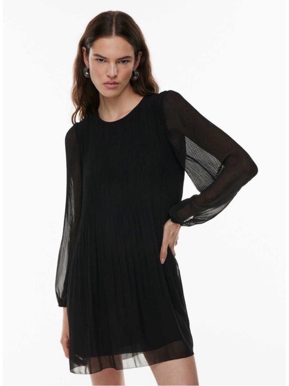 Aritzia Wilfred Daydreamer Pleated Mini Dress Black XS